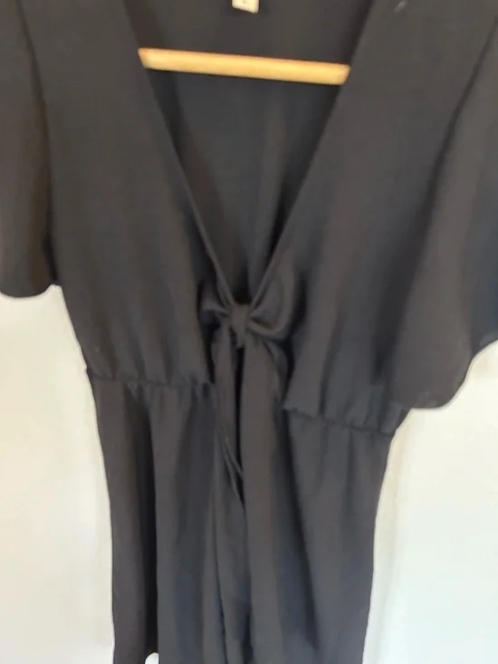 See You Monday Black V-Neck Girly Dress with Bow to Tie. Lightweight Womens S - Picture 2 of 8